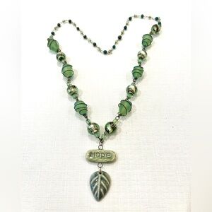 HOPE Handcrafted Glass Bead Necklace in a lovely shade of soft sea glass green